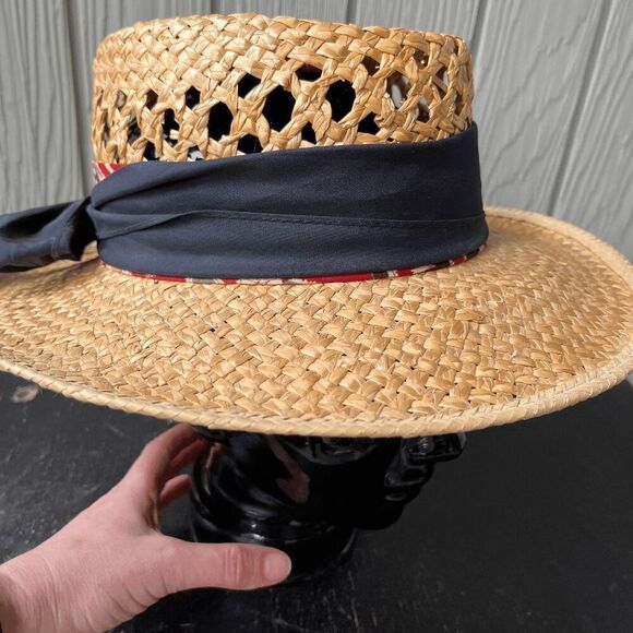 Vintage Woven Straw Hat Small USA Made Red Band Western Boho Summer CHCO WPL - Picture 9 of 10